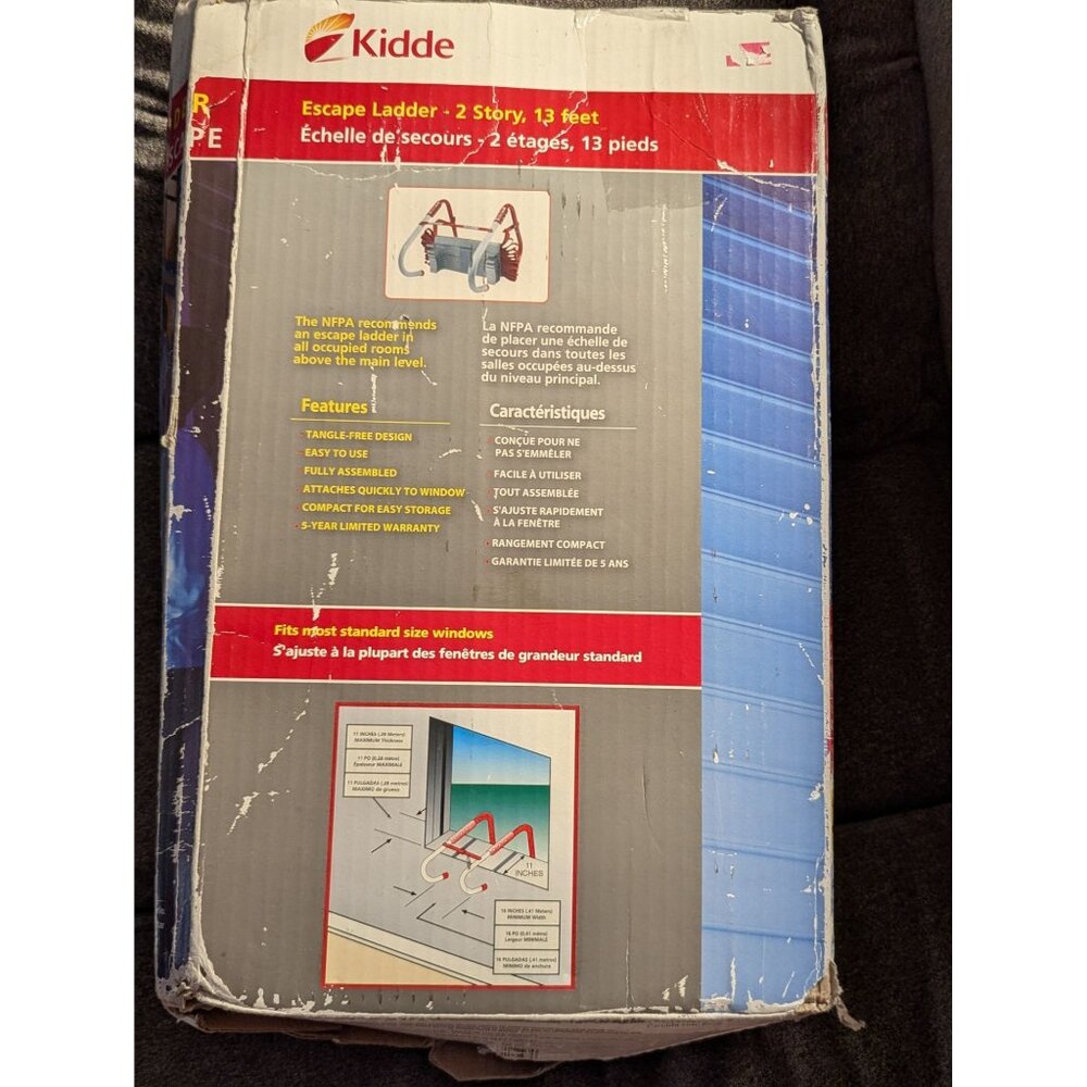Kidde 2-Story Escape Ladder 13 Feet Lightweight Tangle-Free Design Aluminum & Re